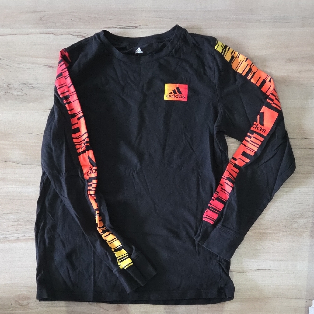 adidas Black Long Sleeve Shirt with Orange-Red Gradient Accents